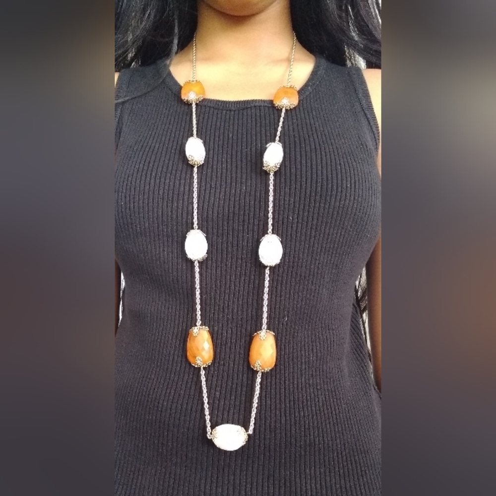 Avon Vintage Long Statement Piece Necklace Large Boho Stones Marked